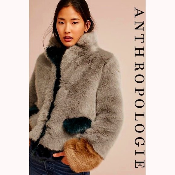 💋GORGEOUS!💋 Anthropologie Molliolli Color Block Fur Coat